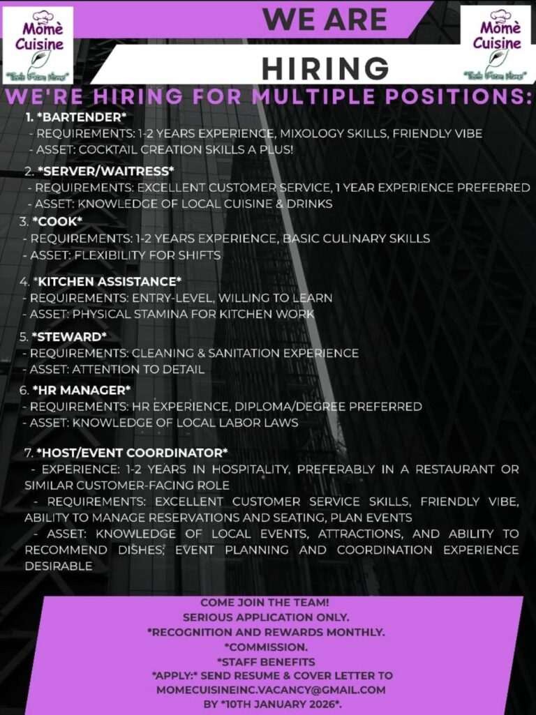 Multiple Vaccancies Multiple Vacancies at Mome Cuisine | St Lucia Business Online